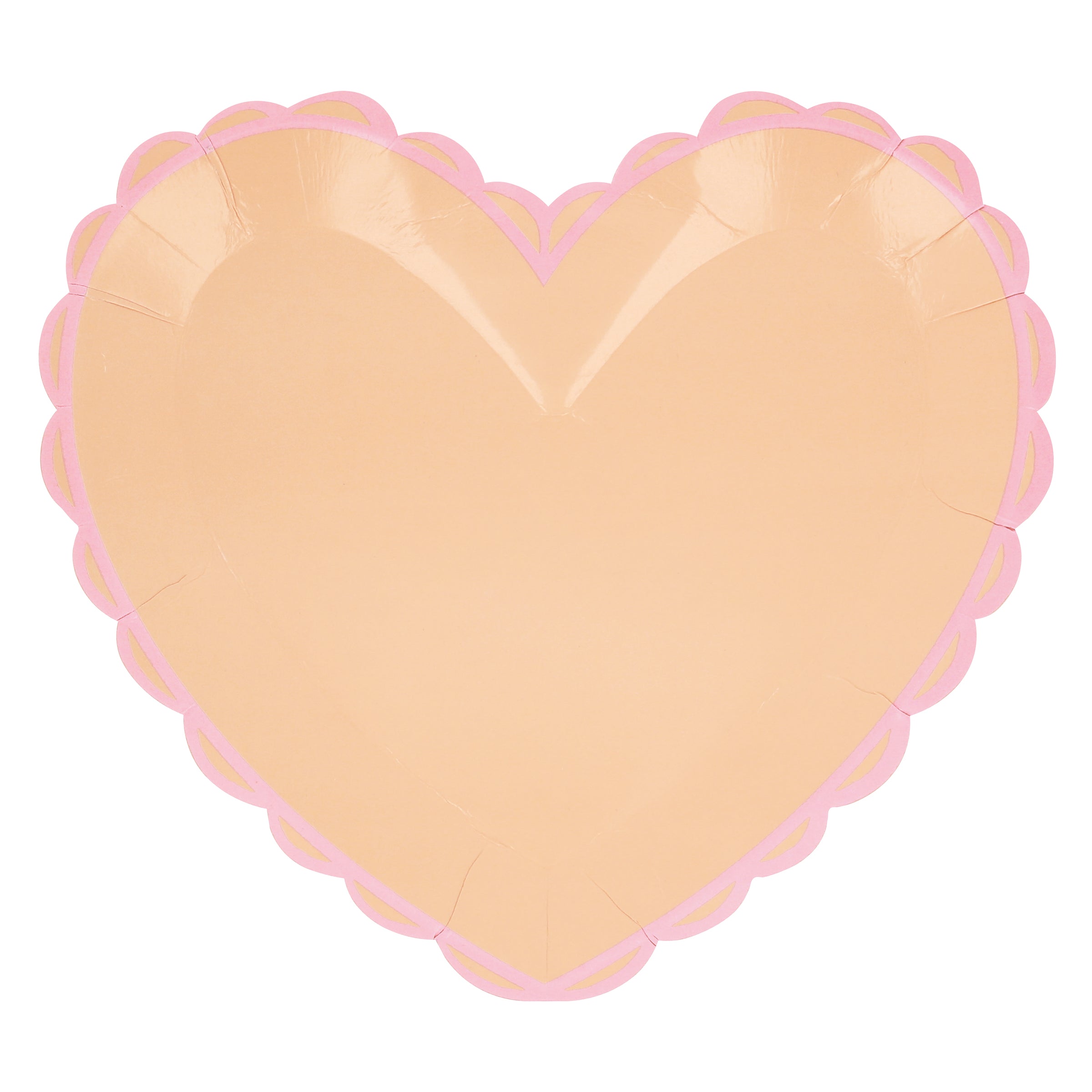 Our dinner plates, in heart shapes, feature a range of pretty pastel colors and a scalloped border.