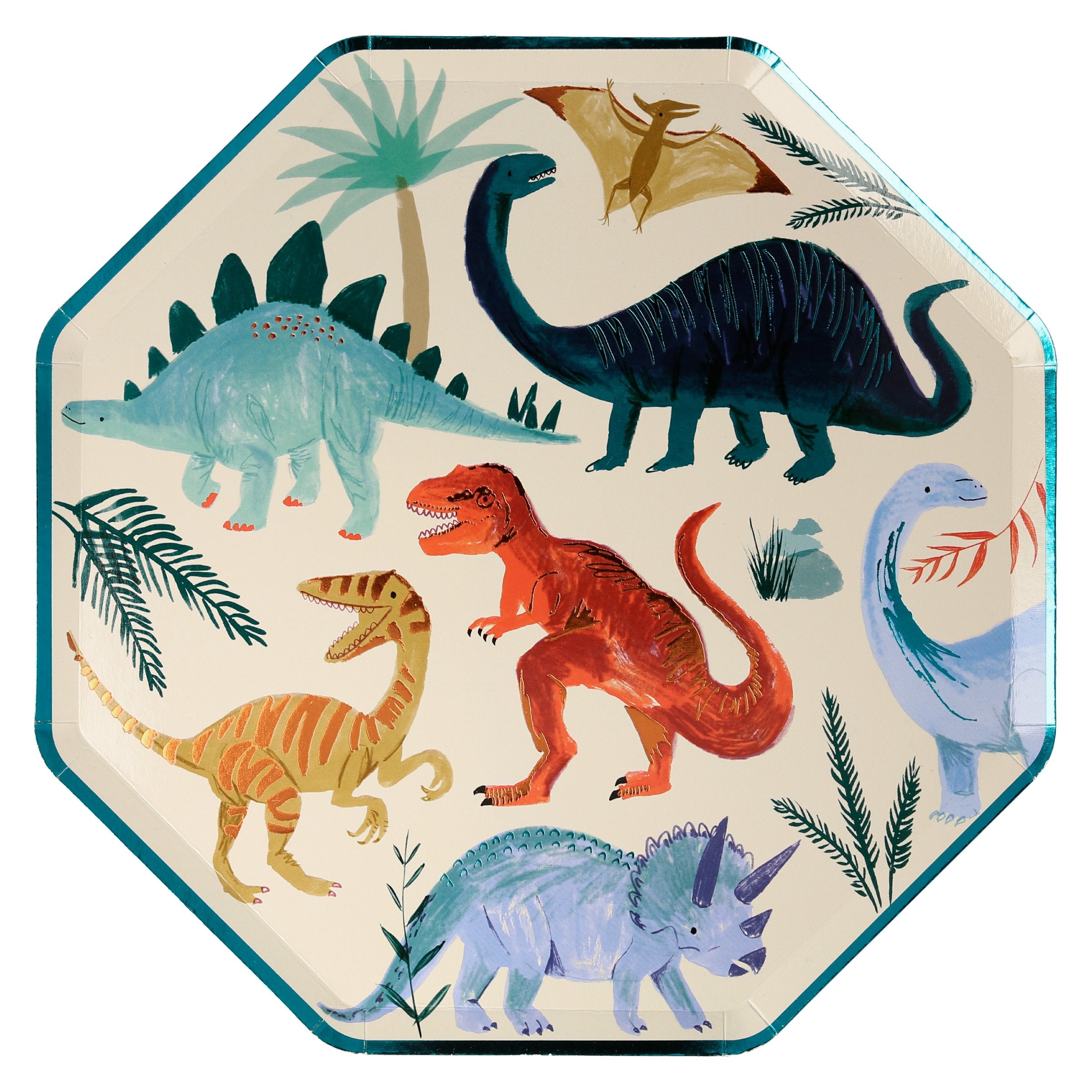 If you're looking for dinosaur party decoration ideas then our special paper plates featuring colorful dinosaurs are perfect.