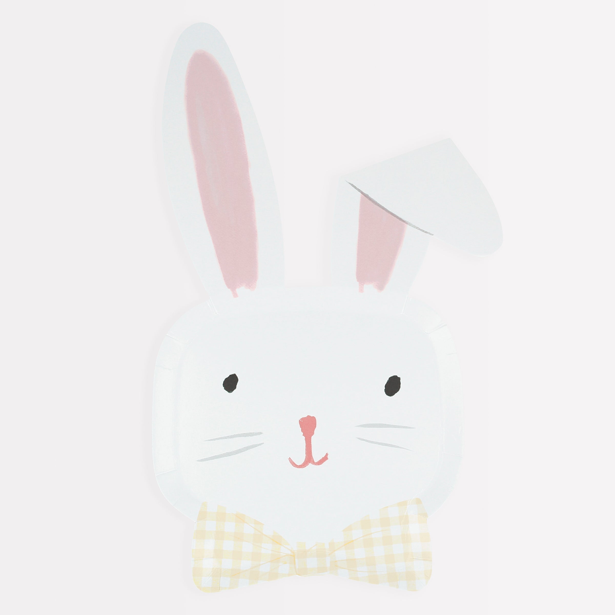 Our party plates, in the shape of a flop-eared bunny, feature on-trend gingham details.