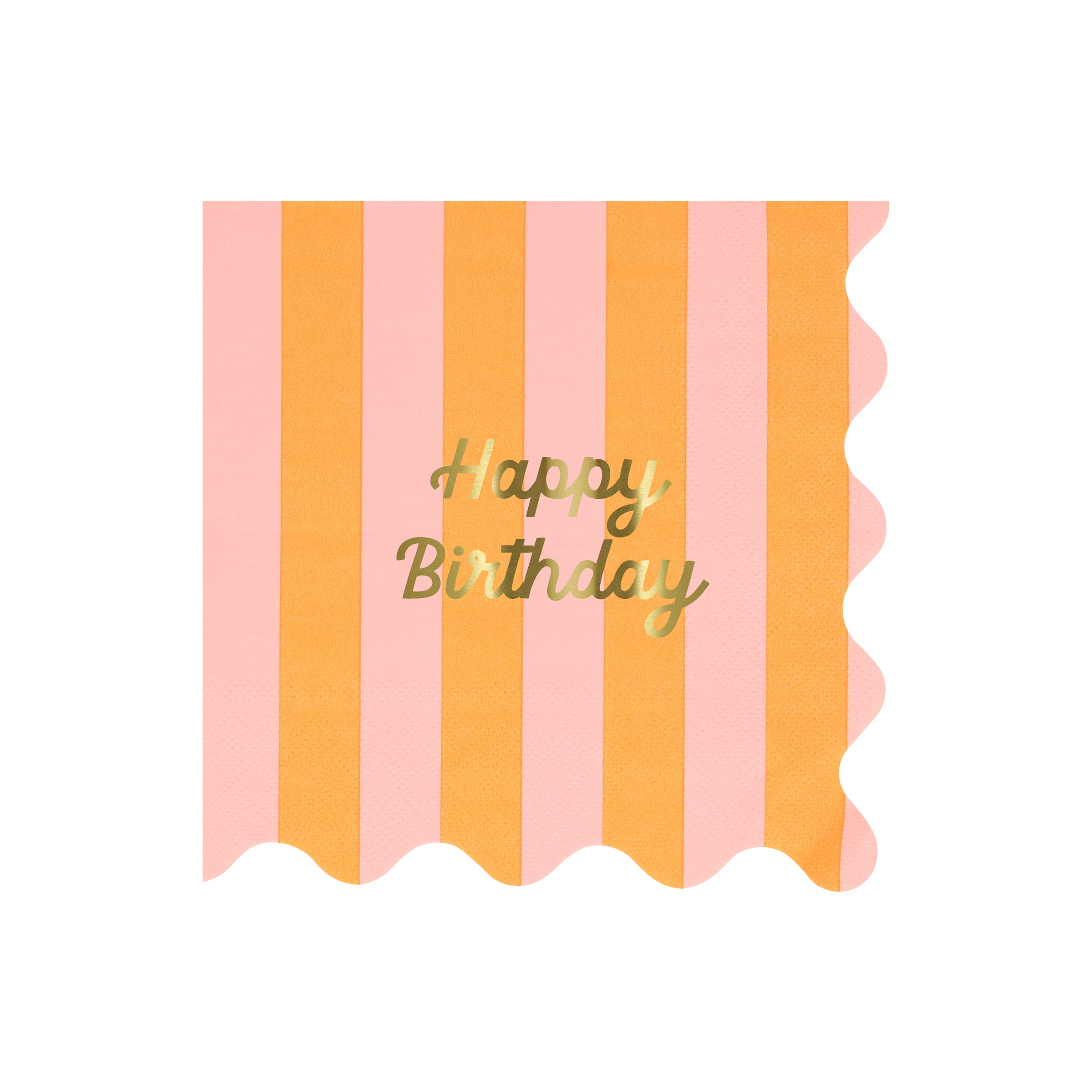 Our large striped party napkins have the words Happy Birthday on them in shiny gold foil.