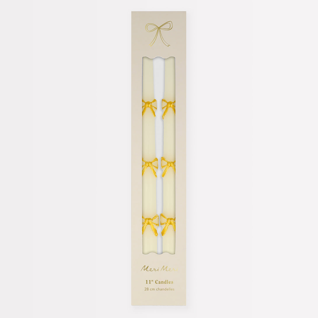 Our taper candles, with a bow design, are perfect as Christmas decorative candles.