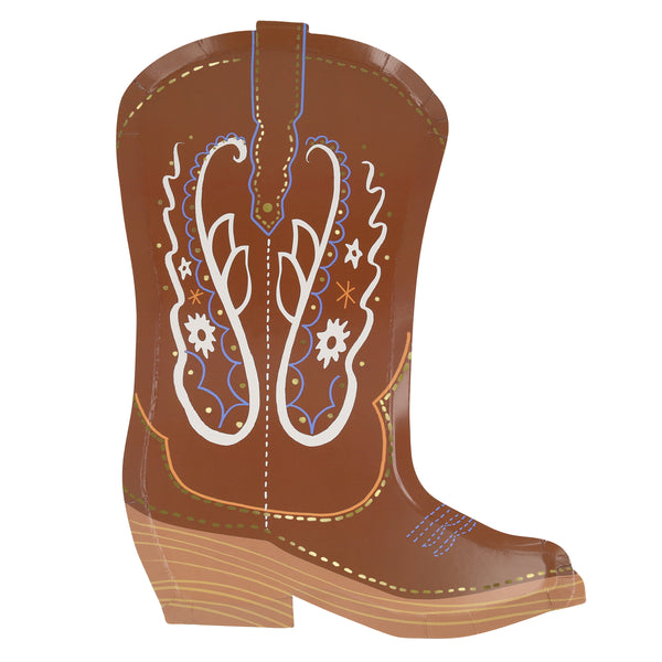 Our paper plates, in the shape of colorful cowboy boots, are perfect for a Western party. Image9