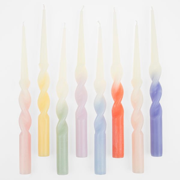 Our pastel candles, with a twisted shape, make great party decoration ideas.