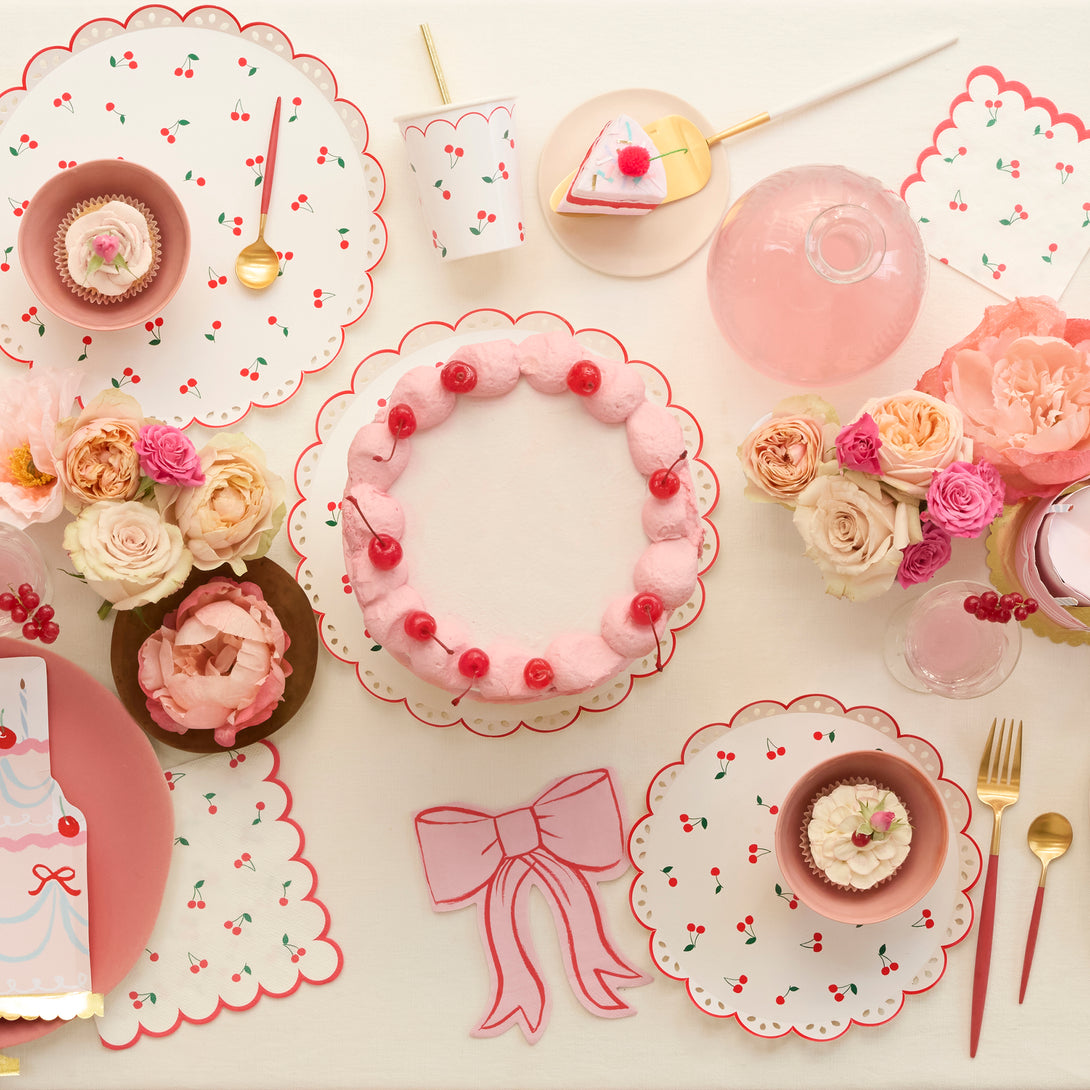 Add a summery effect to any party or picnic with our large paper napkins with a sweet, colorful cherry design and red scalloped borders.