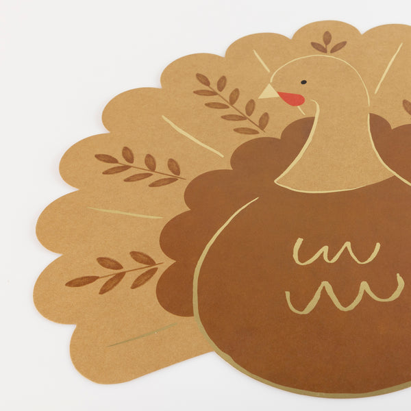 Our Thanksgiving placemats,  in a turkey design made from stone kraft paper, are practical and decorative. Image3