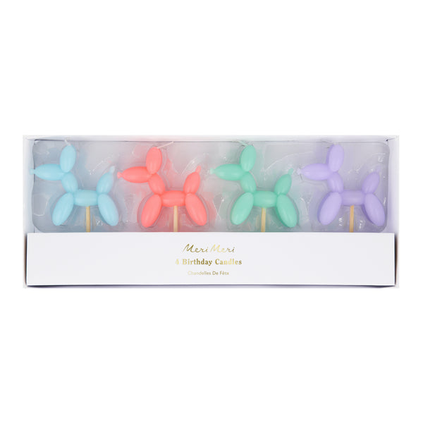 Make your birthday cake decorations look amazing with our fun candles crafted in the shapes of colorful balloon dogs.