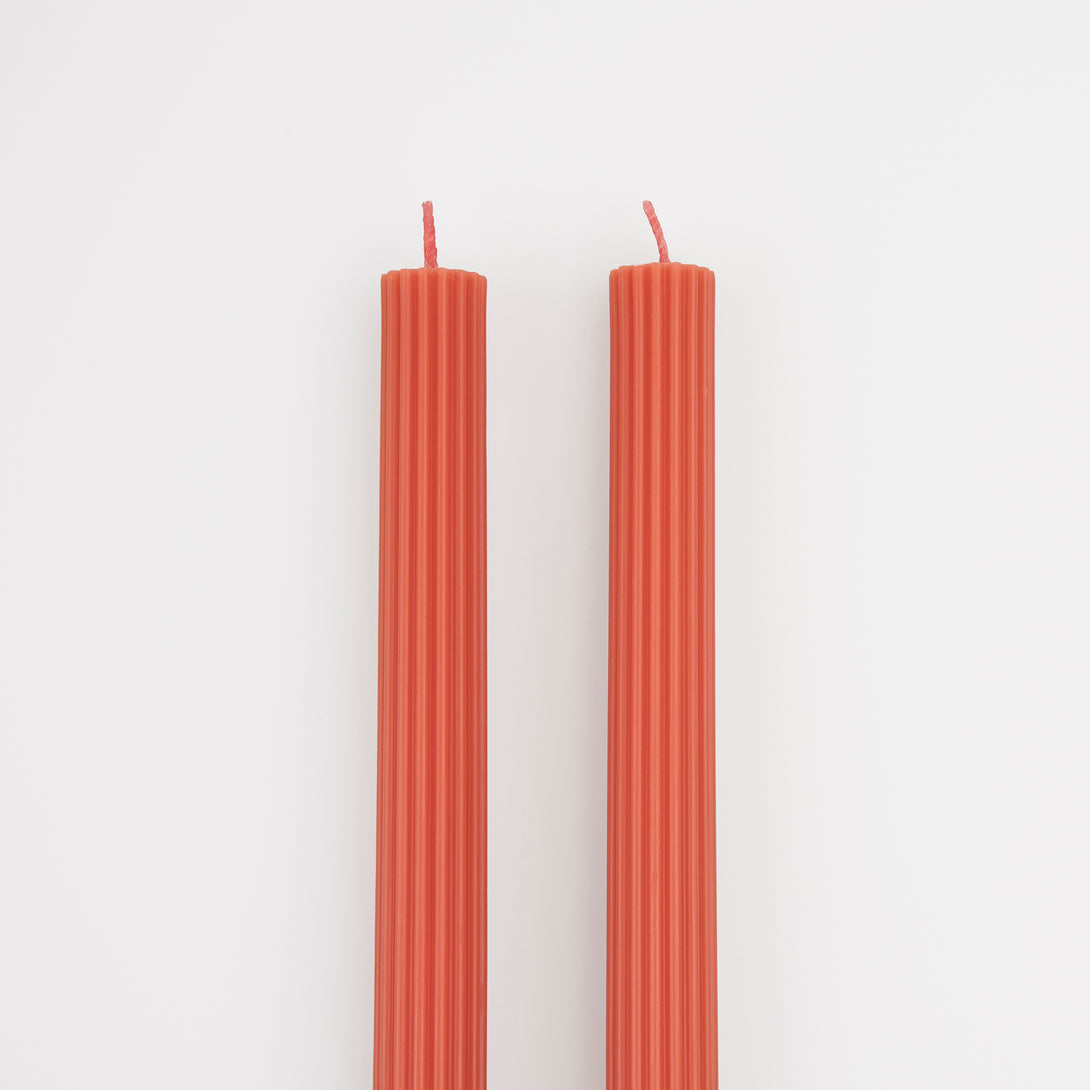 Our tall candles, in coral, are wonderful as a hostess gift or table decoration. Image3