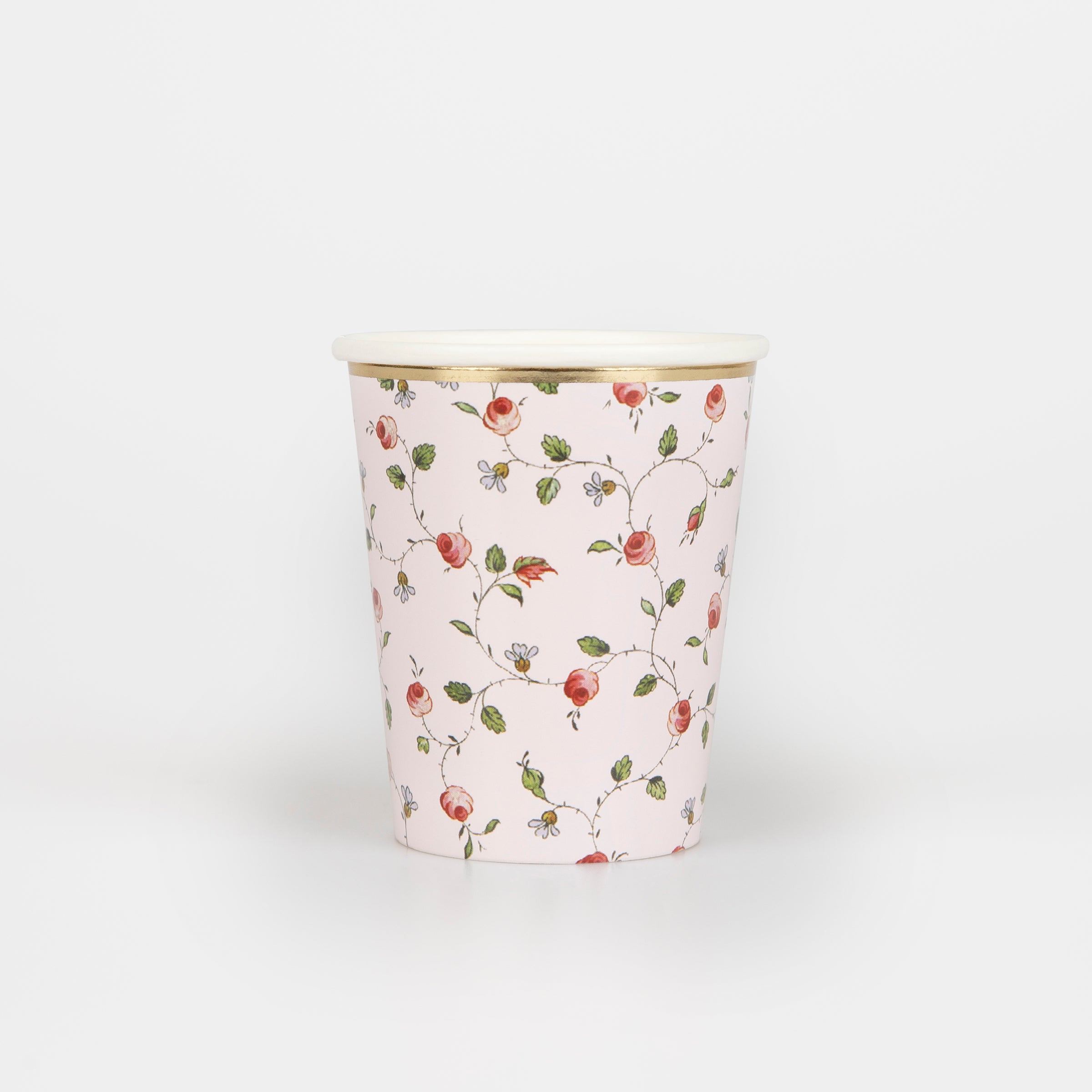 Our paper cups, in pink and red, with a gold foil border are ideal for a bridal shower.