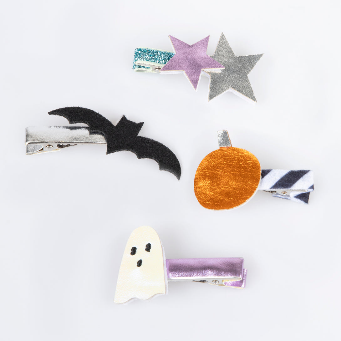 Get Halloween party hair with our hair clips with Halloween icons.