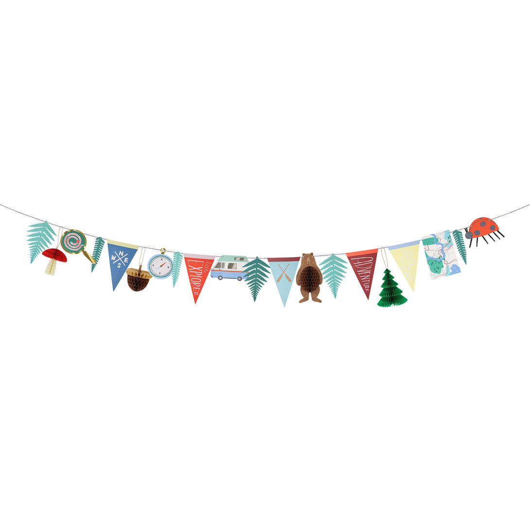 Your camping party, whether indoors or outdoors, will look great decorated with our embellished paper garland.