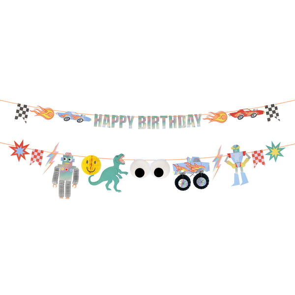 Our Toybox party set includes tableware, candles, party bags and a garland all with vibrant retro designs, ideal for fun birthday parties. Image2