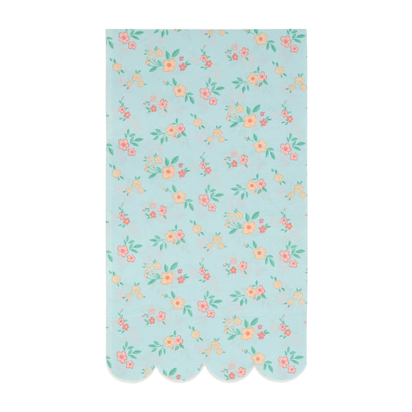 Our paper guest towels feature a ditsy floral pattern in 4 vintage color ways of pink napkins, mint napkins,, blue napkins, and peach napkins. Image4