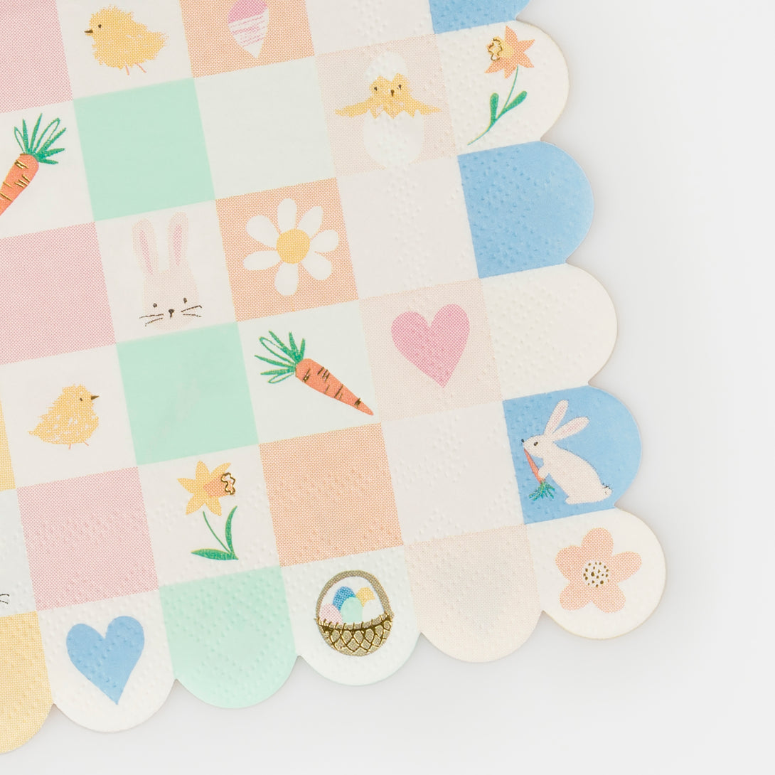 Our paper napkins with pastel colors and Easter bunnies and chicks are decorative and practical.