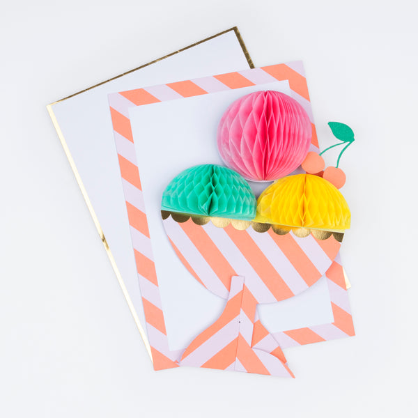 3D honeycomb ice cream and sensational stripes are a cool combination for a special birthday card. Image2