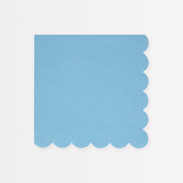 Our party napkins are a beautiful cornflower blue and have a scalloped edge, perfect to add to your birthday party supplies.