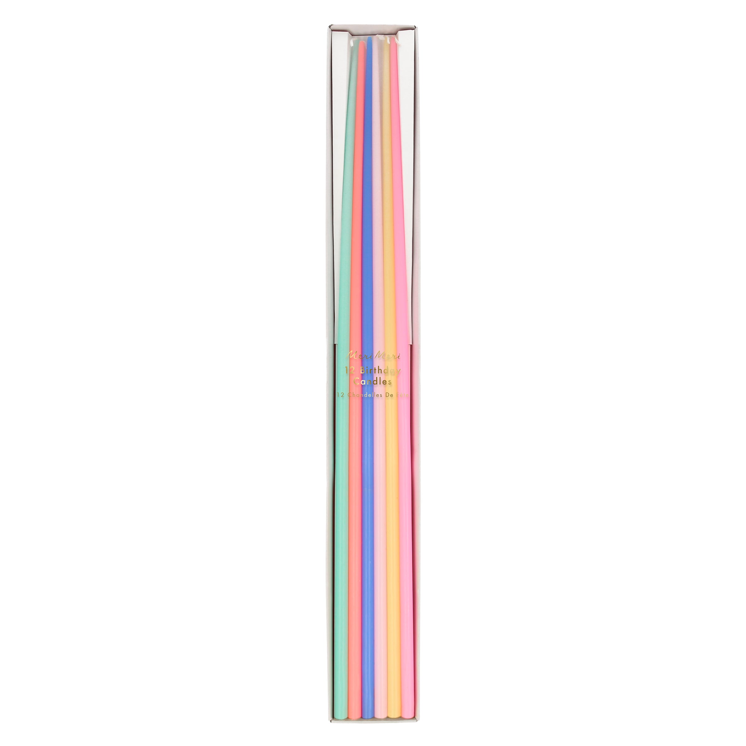 Our colorful candles, which are tall and tapered, are perfect as birthday cake candles or for any party theme.