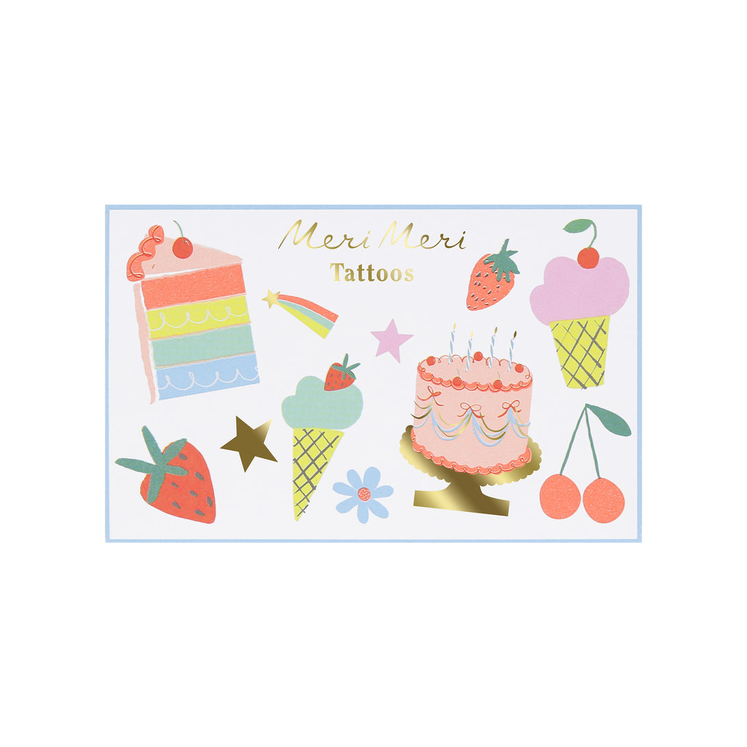 Look and feel birthday sensational with the gift of temporary tattoos in fun food designs, ideal as birthday party bag gifts.