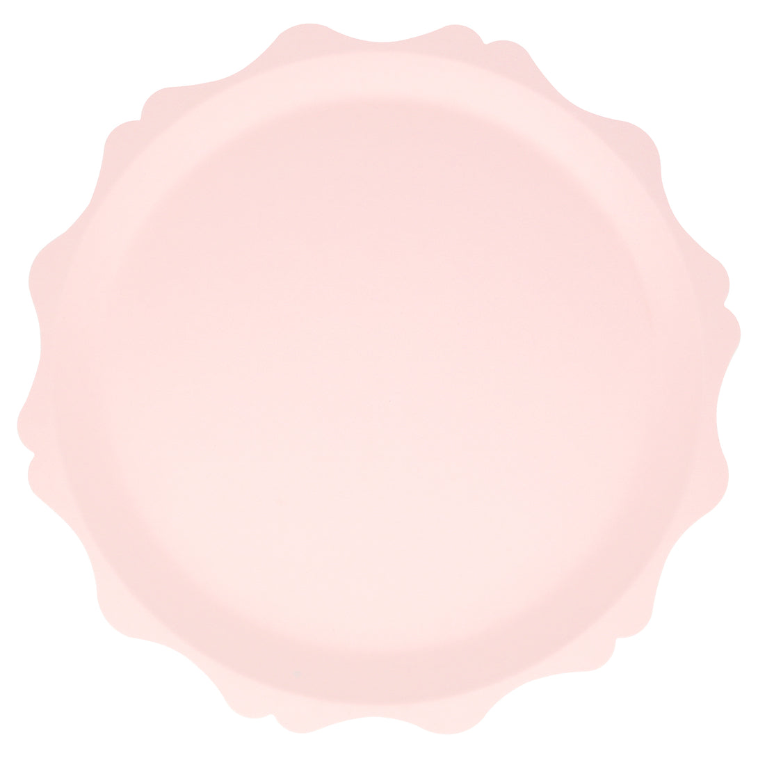 Our pink dinner plates, made from bamboo and sugar cane, have a decorative edge, and are ideal for baby shower plates.