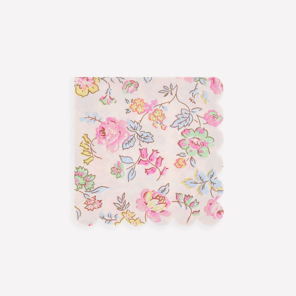 Our paper napkins feature a pretty chintz design in shades of pink, blue, green and yellow, with a stylish scalloped edge. Image1