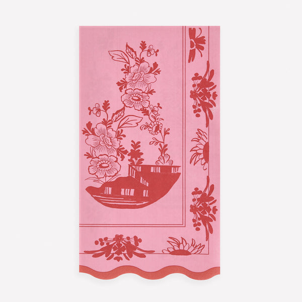 Our paper guest towels, made from 3-ply paper with shades of pink and botanical illustrations, are perfect for a guest bathroom or any meal time. Image1