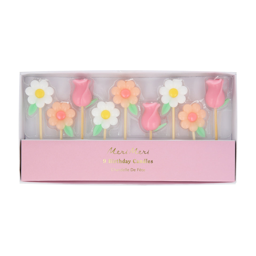 Use our pastel floral candles as birthday cake decorations for a pretty look.