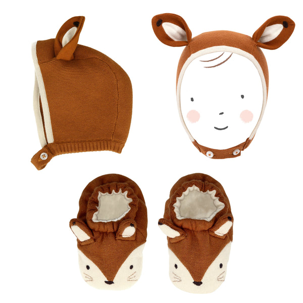 If you're looking for a Christmas gift for babies then our fox organic cotton booties and bonnet set is a must.,If you're looking for a Christmas gift for babies then our fox organic cotton booties and bonnet set is a must. Image1