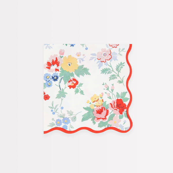 Our small party napkins have a floral design with modern pops of red, ideal for an sophisticated celebration.