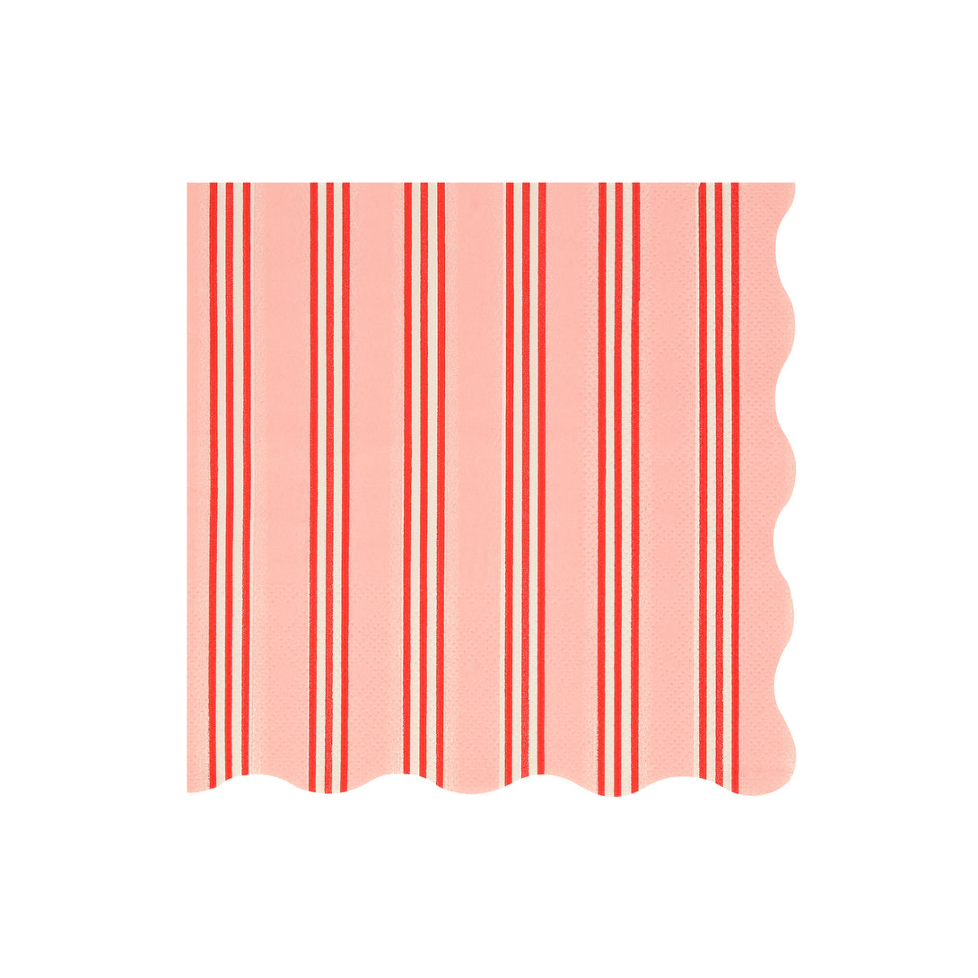 Our large striped napkins, in festive colors with scalloped edges, are perfect for all your Christmas meals.