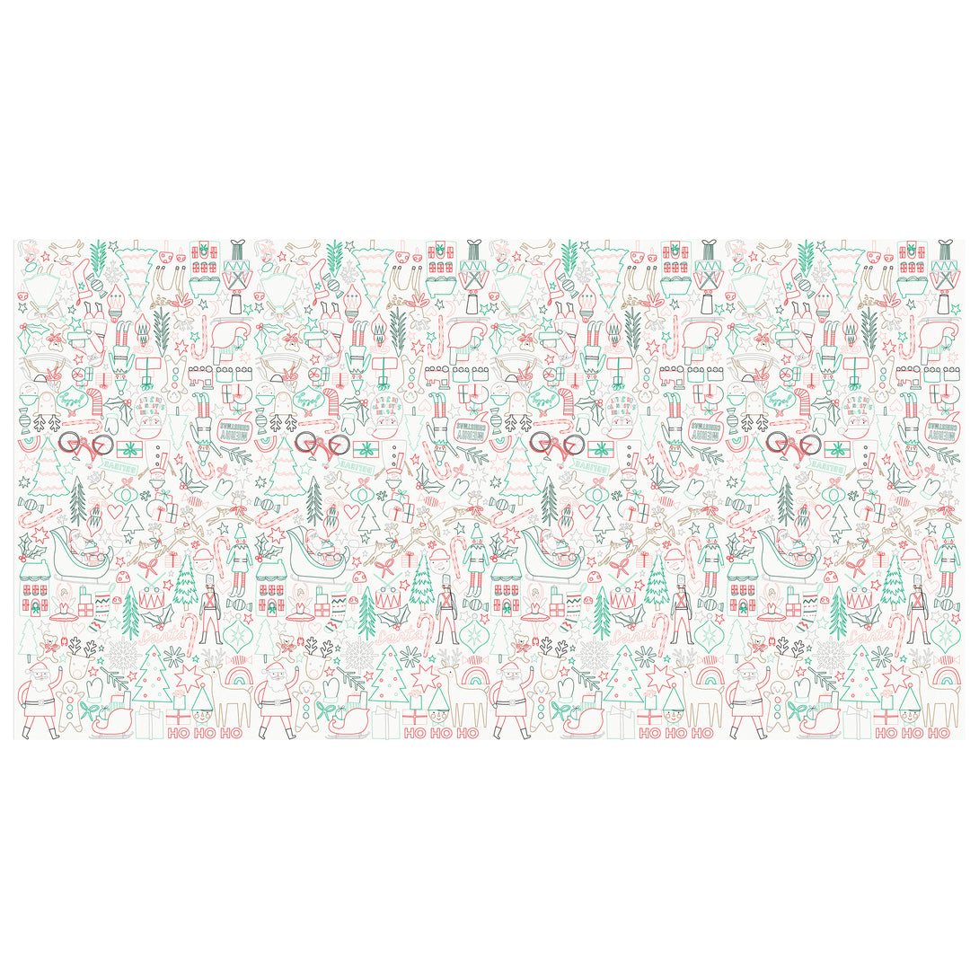 Our Christmas tablecloth is a paper tablecloth with Christmas icons to color in, for lots of fun.