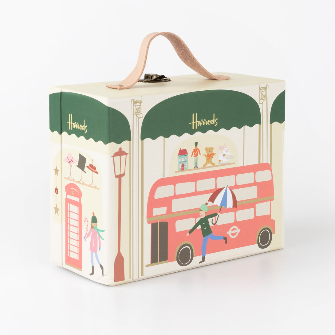 Our iconic Harrods mini suitcase includes an advent calendar where you'll get to create a charm bracelet over 24 days.