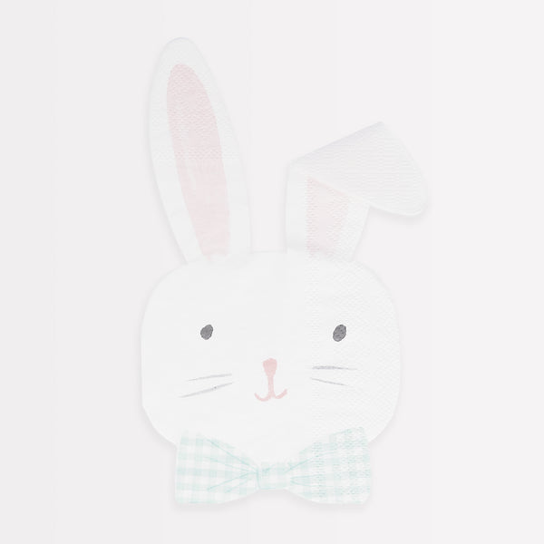 Our Easter party napkins, in the shape of the a bunny, feature on-trend gingham bows.