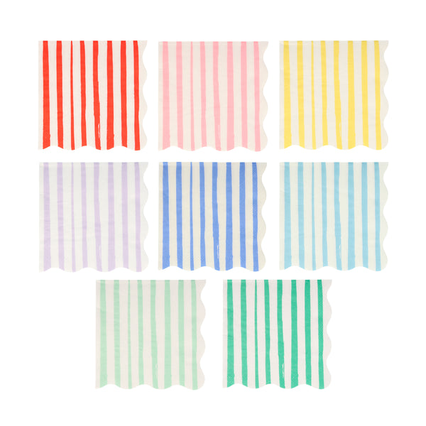 Our paper napkins, with bright stripes, are the perfect scalloped napkins for special events.