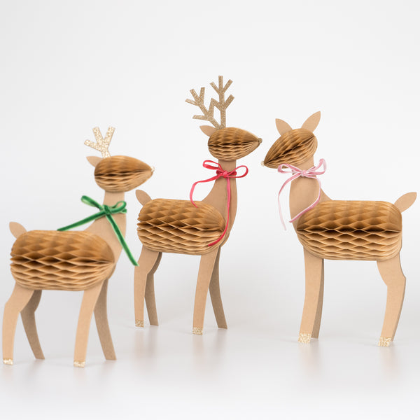 Our paper reindeer family are ideal as Christmas porch decorations or as Christmas mantel decorations.