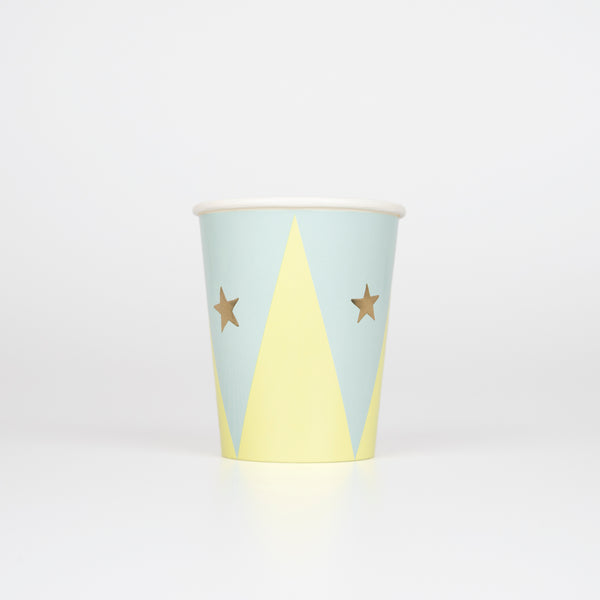 Our circus cups are perfect for a circus themed party, with bright colors and shiny gold foil stars. Image4