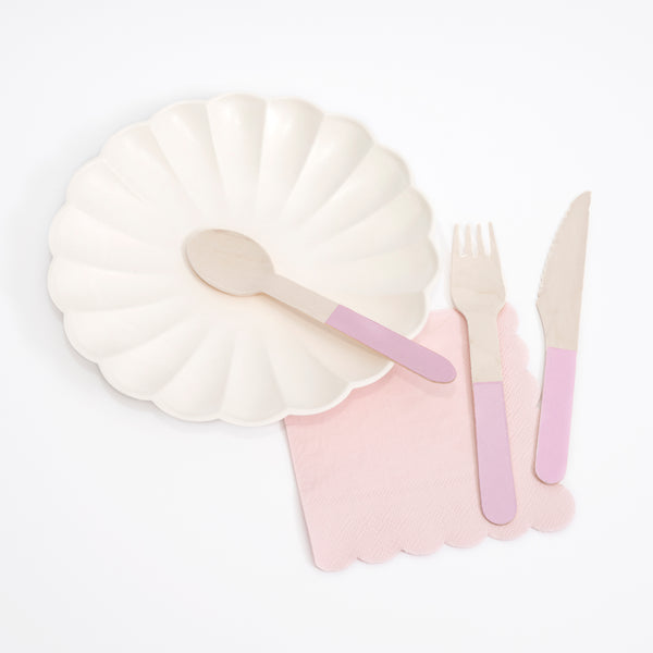 Pink Wooden Cutlery Set (x 24)