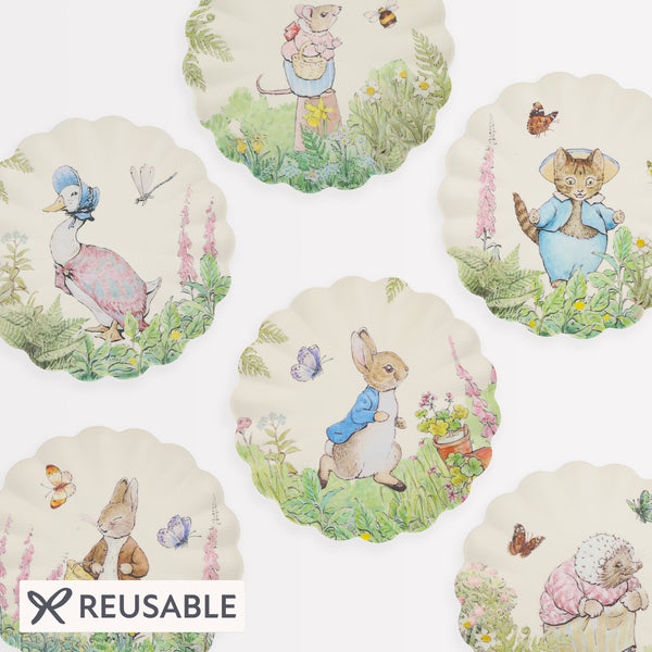 Our small melamine plates for kids feature Peter Rabbit and all his friends, perfect as picnic plates. Image1