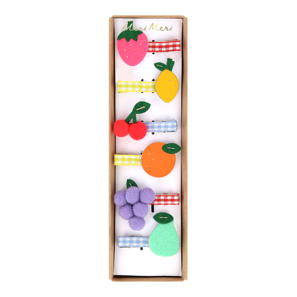 Our fruit hair clips are made from felt with fun pompoms and gingham ribbons for a really fabulous summery effect.