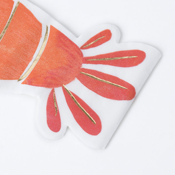 Our red napkins, in the shape of a lobster, make lovely cocktail napkins or are perfect for an under-the-sea party decorations. Image4