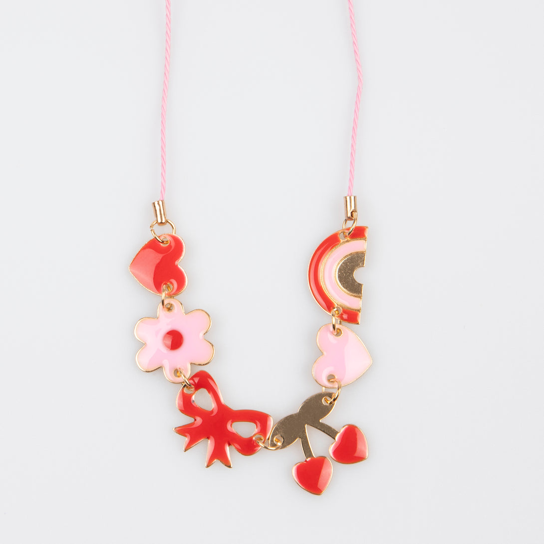 Our special enamel charm Valentine's necklace, in pink and red, is a fabulous Valentine's gift.