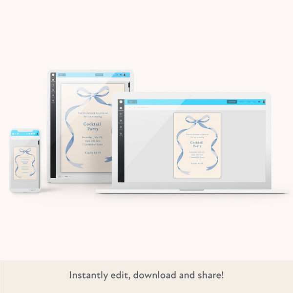 Blue Bow Ribbon Download & Print Invitation