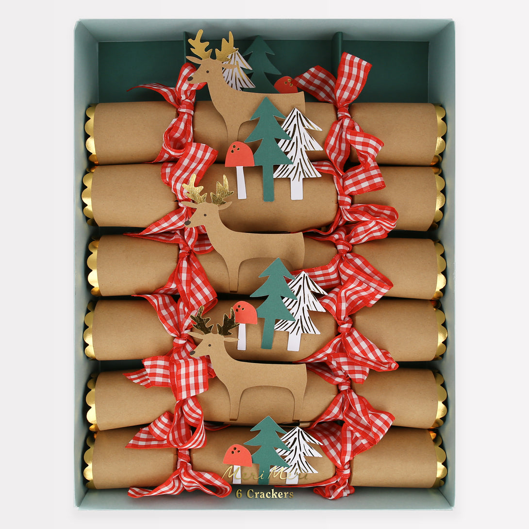 Our family crackers, with adorable 3D animal and woodland details,  contain a "Guess Who' game for family fun.