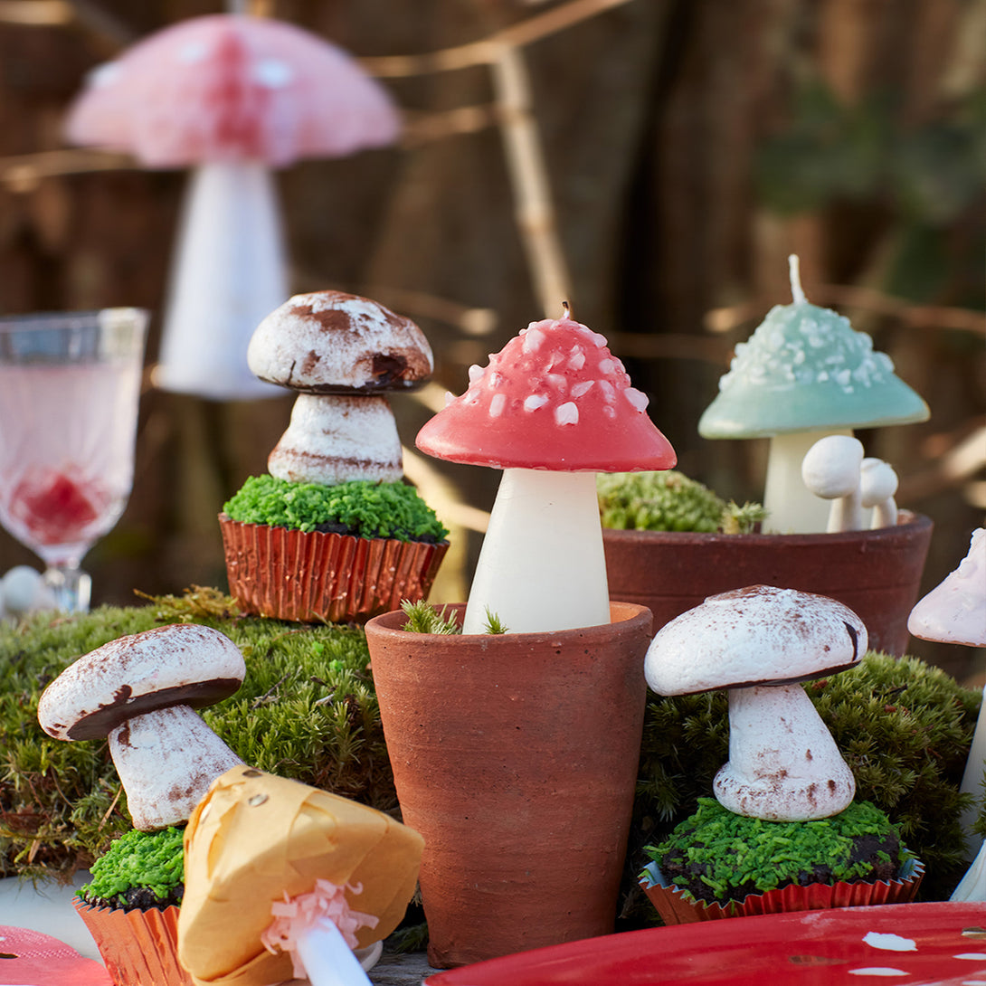 Our party candles, in the shape of 3D mushrooms, are perfect as candle decorations and as a hostess gift.