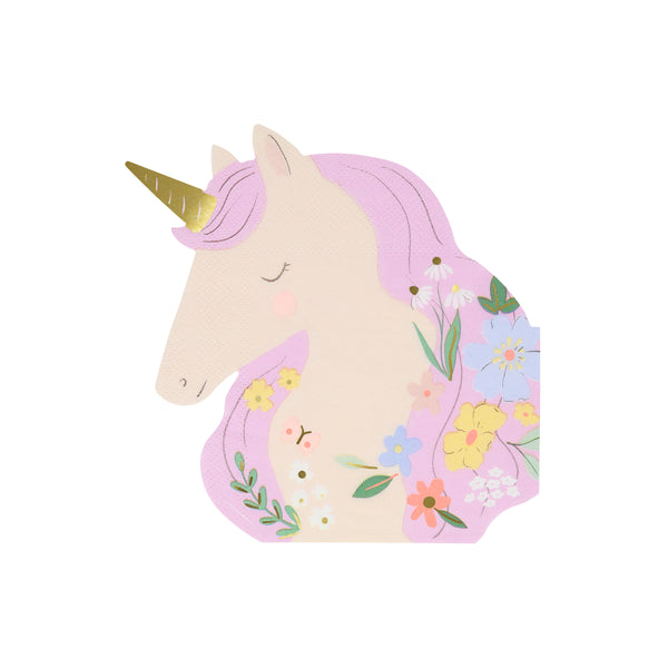 Our unicorn party napkins are crafted in the shape of unicorns with pretty flower designs, ideal for unicorn or princess parties. Image3