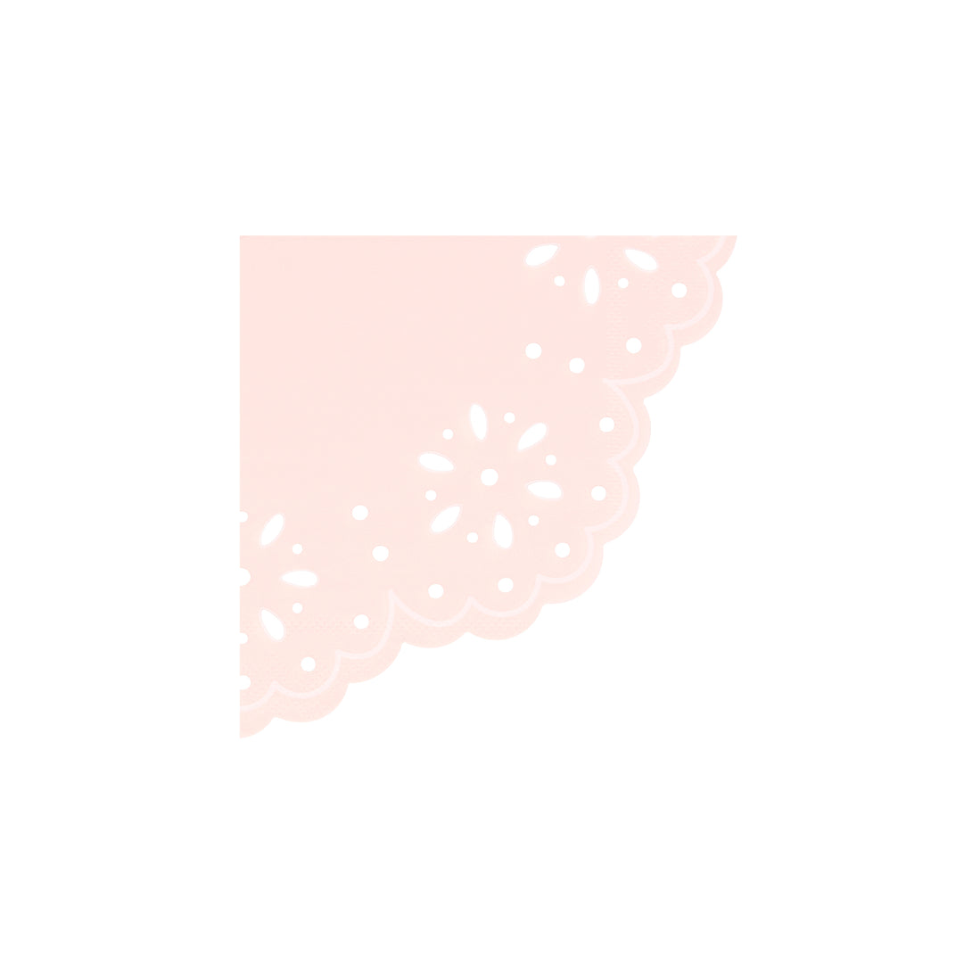 Our small party napkins, peach and pink napkins, feature a lace design with embossed details, ideal as baby shower napkins.