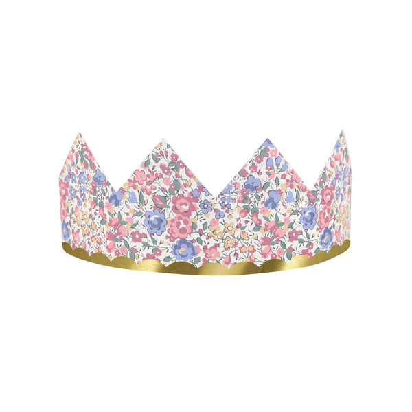 Our sophisticated paper hats are crowns with Liberty print designs, pink ribbons and gold foil, perfect for bridal showers and baby showers. Image1