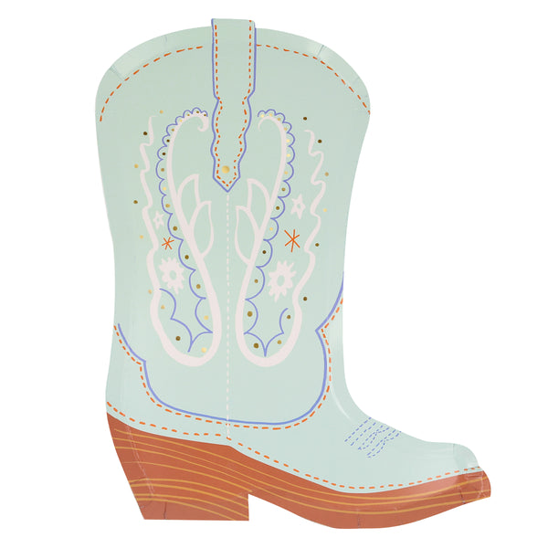 Our paper plates, in the shape of colorful cowboy boots, are perfect for a Western party. Image1
