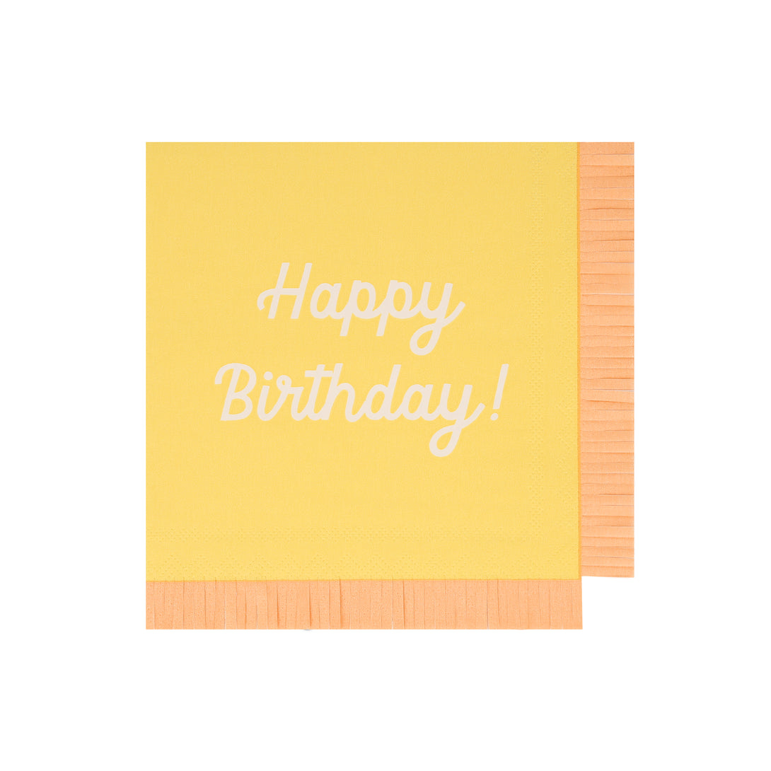 Our paper birthday napkins are made in bright colors with the words Happy Birthday on them.