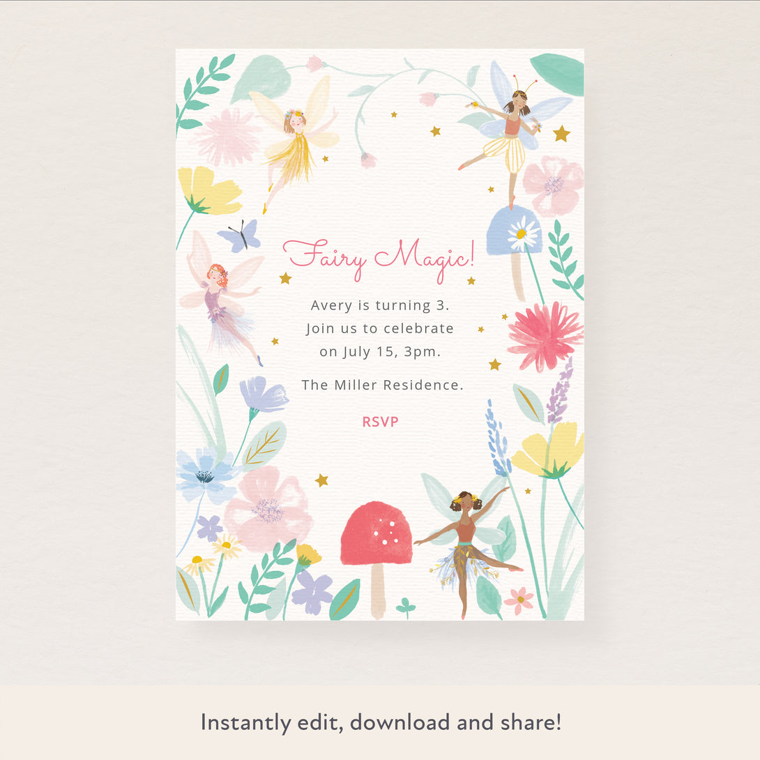 Our fairy birthday party invitations are easy to personalize and download.