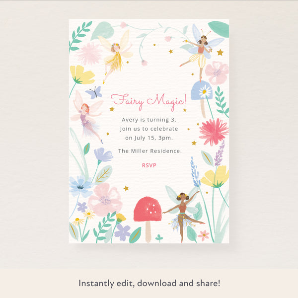 Our fairy birthday party invitations are easy to personalize and download.