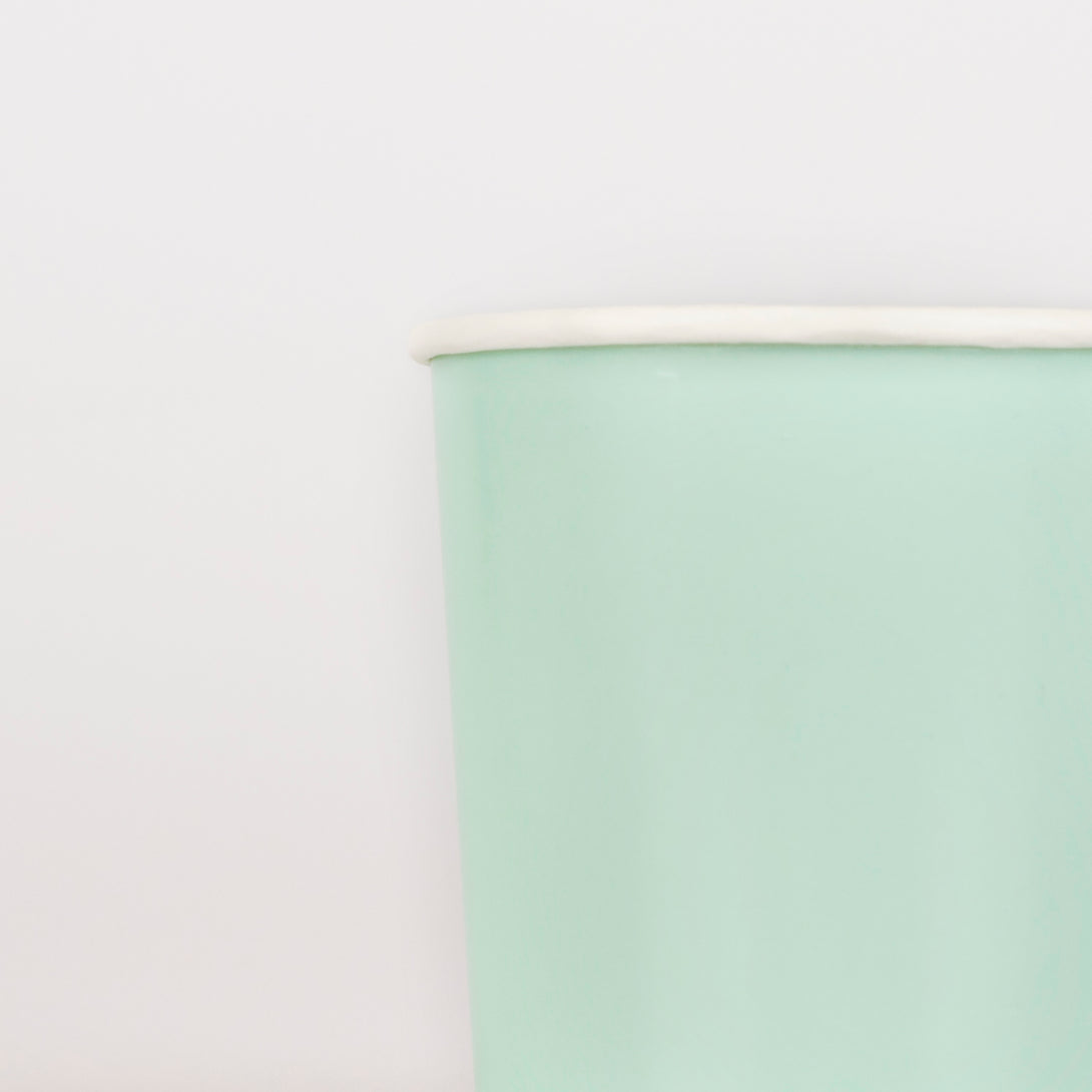 Our party cups, in sea green, are ideal to add to your birthday party supplies.